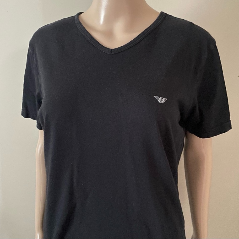 Emporio Armani Eagle Logo Black V-Neck Tee, size small